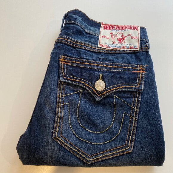 True Religion Mens Rainbow Joey blue Jeans 36 Contrasting Stitching Flap Pockets - Picture 5 of 13